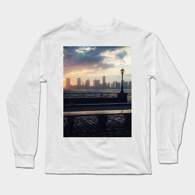 Jersey City Skyline Battery Park Manhattan NYC Long Sleeve T-Shirt by eleonoraingrid